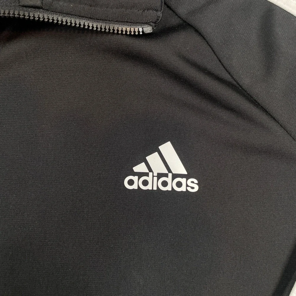 Adidas Mens Jacket Black Striped Athletic Fit Layering Full Zip Track Soccer
